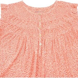 100% Cotton LOFT Vintage Soft Sleeveless Blouse XL Coral Pink Spotted Ruffle